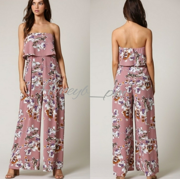 Pants - Strapless Palazzo Pant Floral Flowy jumpsuit S